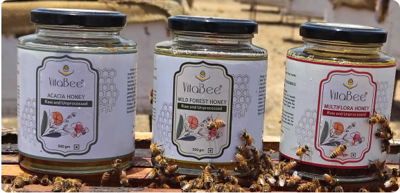 VitaBee honey jars on the hive