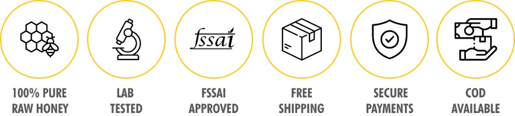 100% Pure Raw Honey, Lab Tested, FSSAI Approved, Free Shipping, Secure Payments, COD Available